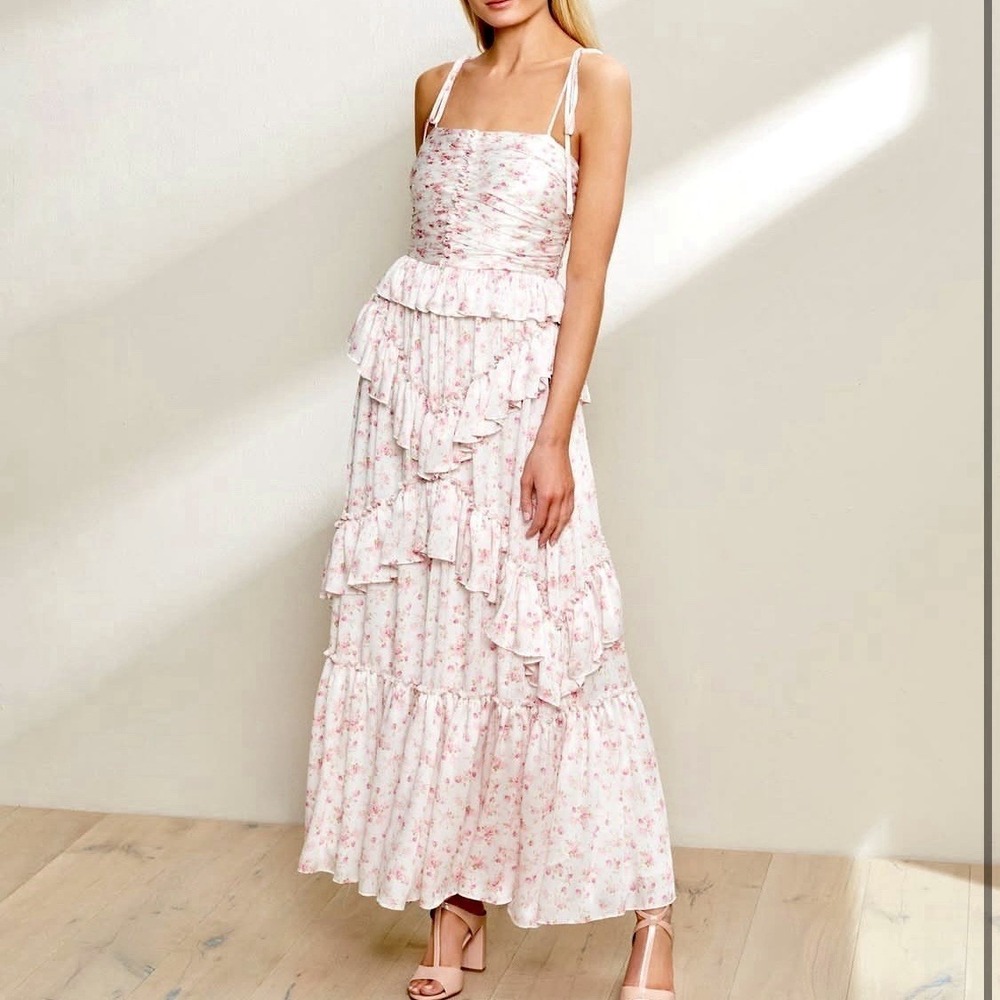 NWT Antonio Melani Dress Size 16‎ Maxi Tiered Floral Cottagecore Pink Prairie XL